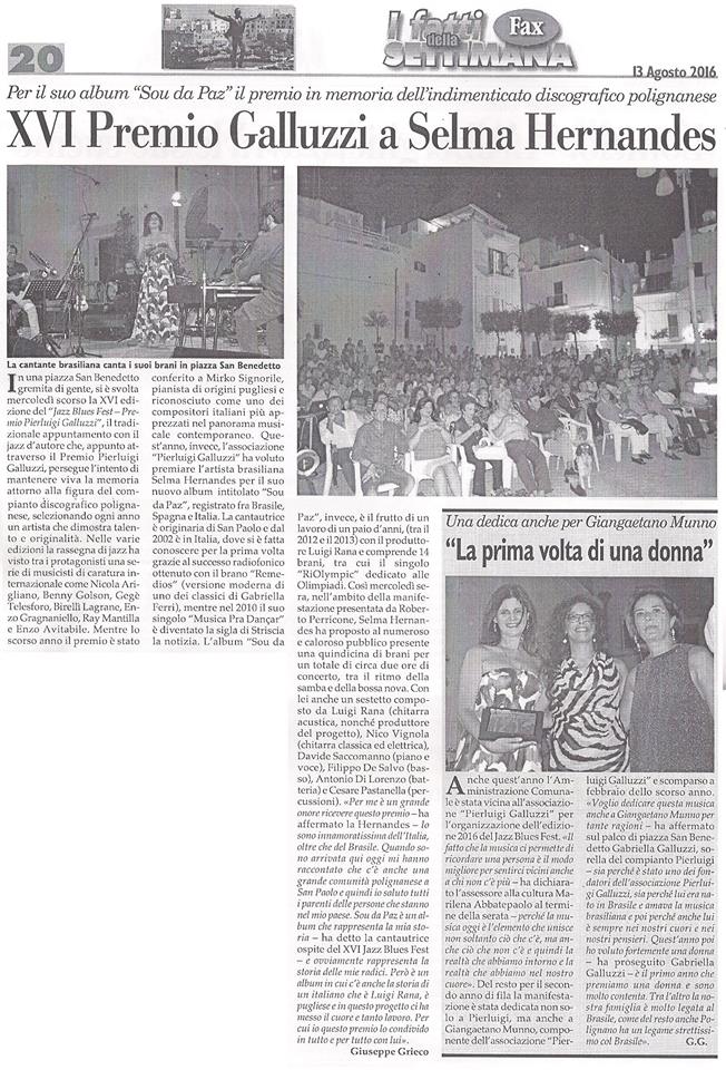XVI Premio Pierluigi Galluzzi a Selma Hernandes