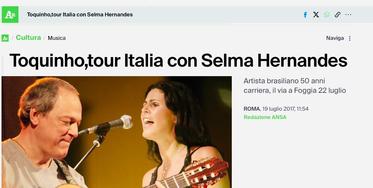 Toquinho e Selma Hernandes — comunicato ANSA, tour in Italia