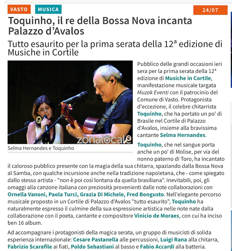 Toquinho incanta il Palazzo d'Avalos