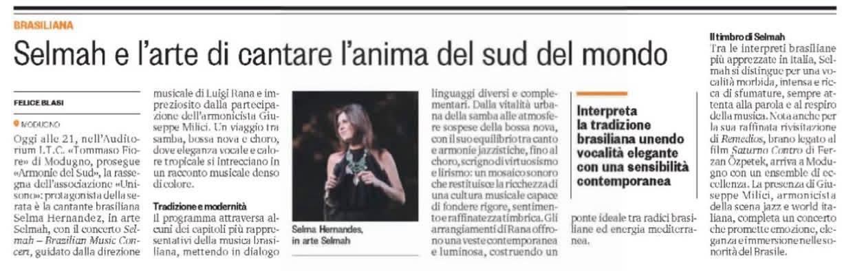 Selmah e l'arte di cantare l'anima del sud del mondo