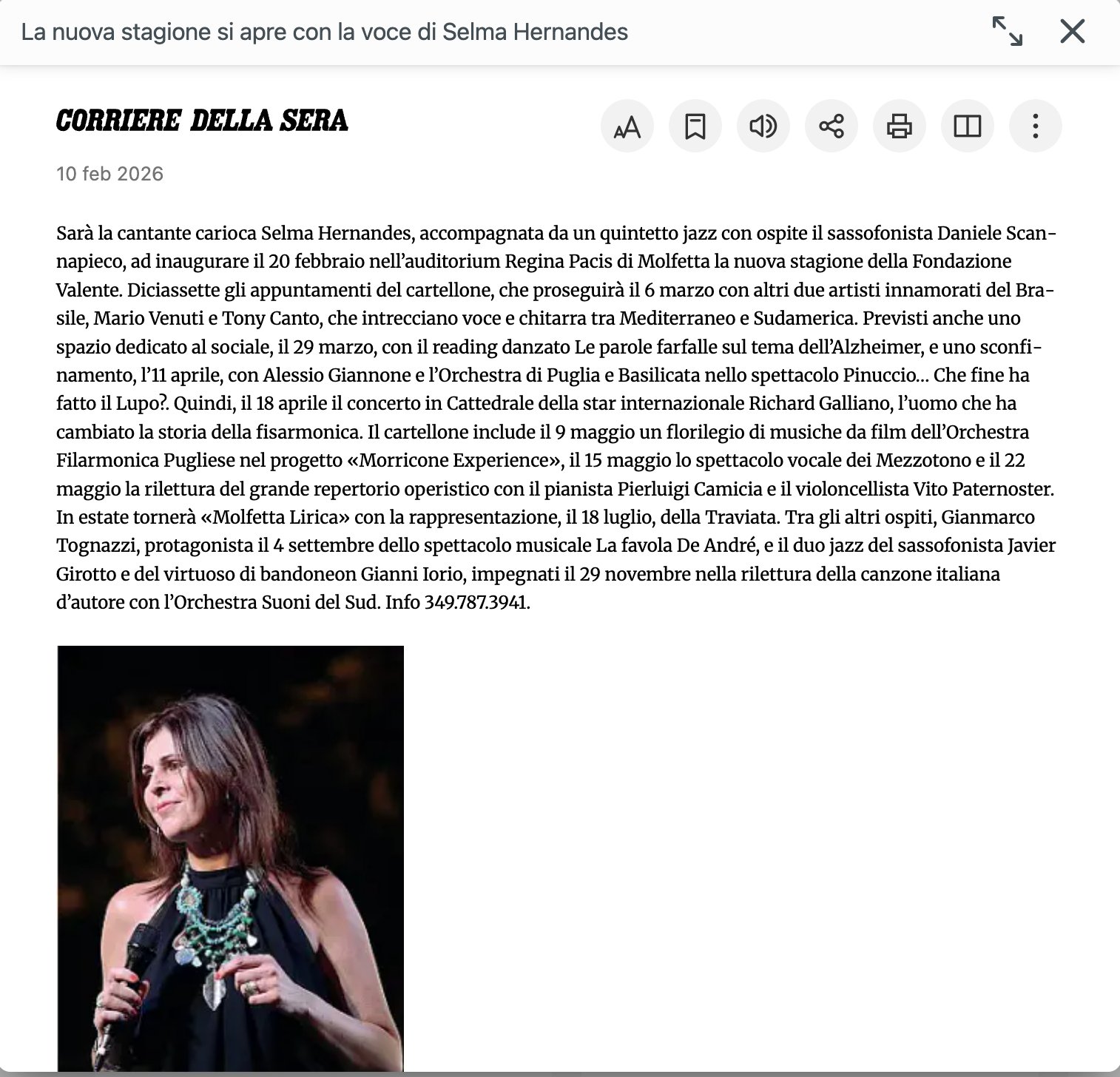 Corriere della Sera — Selma Hernandes 2026